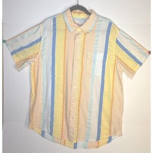 Free Assembly Mens XL Button Down Stripe Yellow Orange Blue 100% Cotton EUC
